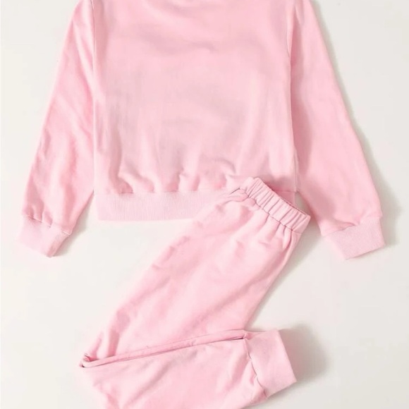 NWOT- Girls Cartoon Pink Bear Embroidered Letter Tape Pullover & Sweatpants Set - Picture 2 of 7